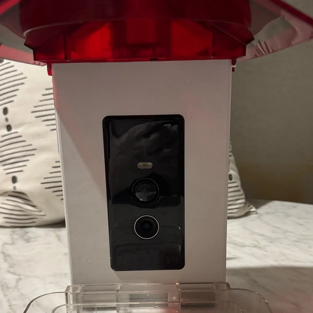 Sharper Image Red and White Outdoor Bird Feeder with Clear Tray